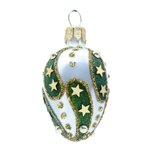 Fabergé egg white with green and gold stars
