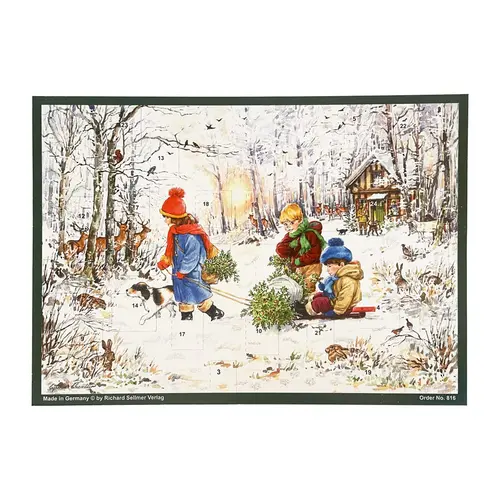 Advent Calendar Forest Scene Children with Sledge