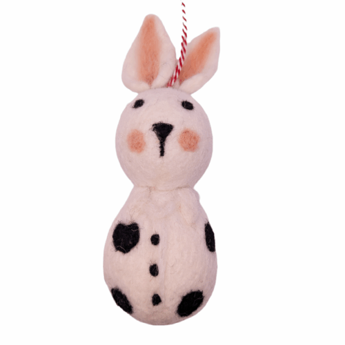 Filzhänger Hase gross weiss mit Punkten