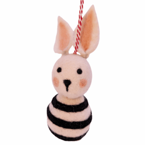 Felt Ornament Big White Bunny with Stripes