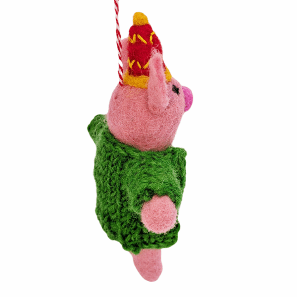 Felt Ornament Pig with Green Jacket