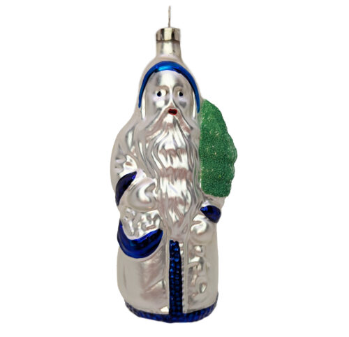 Vintage Christmas Ornament Santa Blue-White