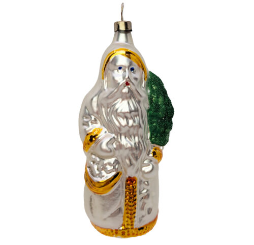 Vintage Christmas Ornament Santa White-Gold