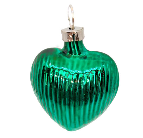 Vintage Christmas Ornament Heart Green with Ribbed