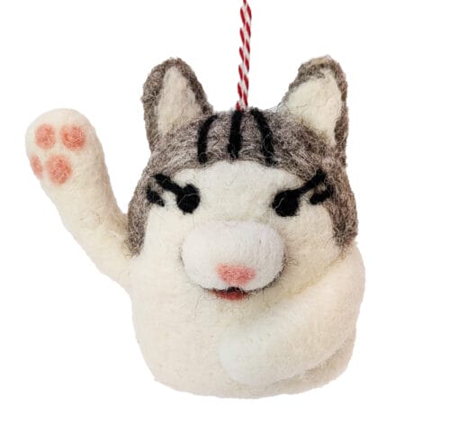 Felt Ornament Waving Cat